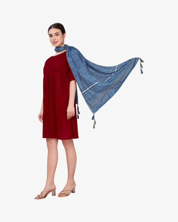 Zig Zag Print Chanderi Dupatta With Fancy Tassels - Image 4