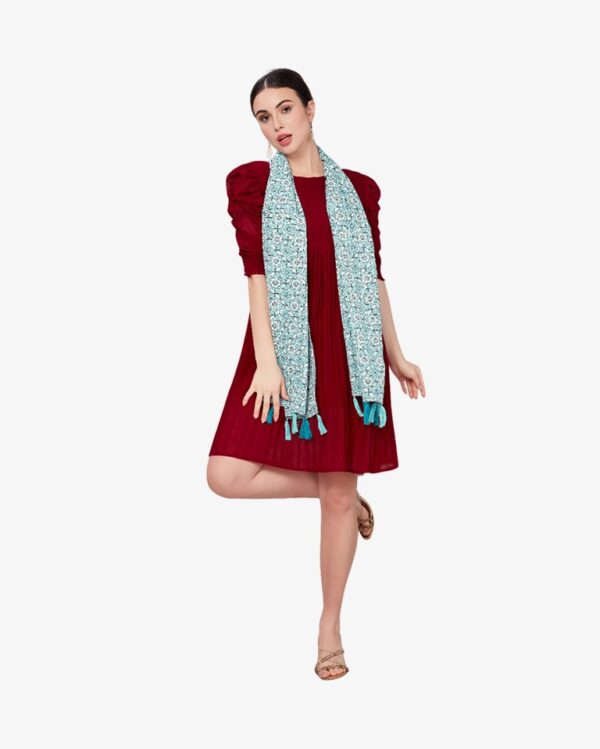 Floral Print Mint Poly Scarf - Image 2