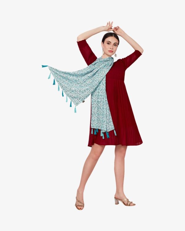 Floral Print Mint Poly Scarf - Image 4