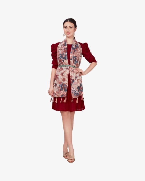 Poly Mix Floral Foil Print Scarf With Moti Embellishments