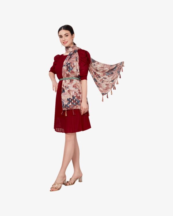 Poly Mix Floral Foil Print Scarf With Moti Embellishments - Image 4