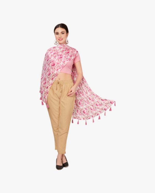 Poly Lurex Fancy Floral Print Stole With Tassels