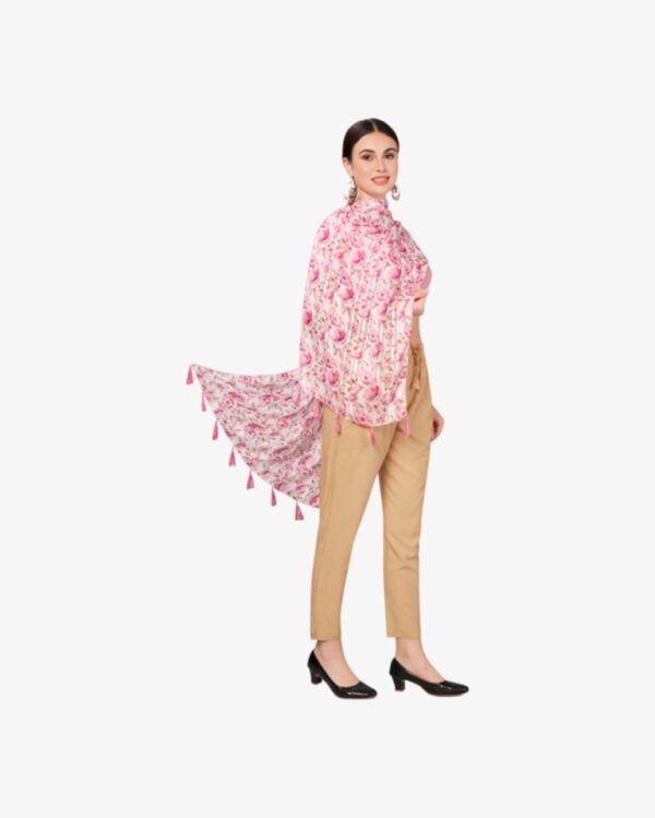 Poly Lurex Fancy Floral Print Stole With Tassels - Image 3