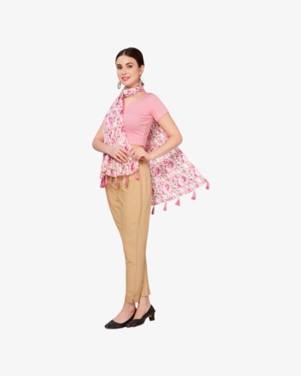 Poly Lurex Fancy Floral Print Stole With Tassels - Image 4