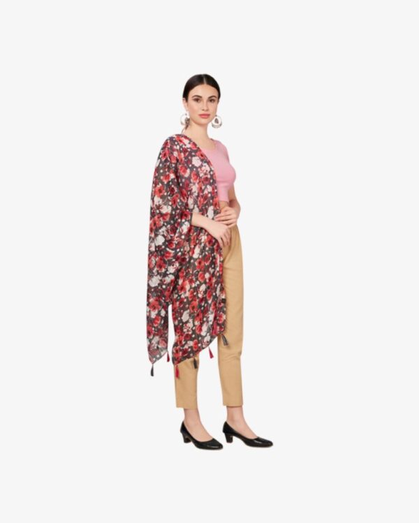 Poly Lurex Fancy Tropical Print Stole With Tassels - Image 2