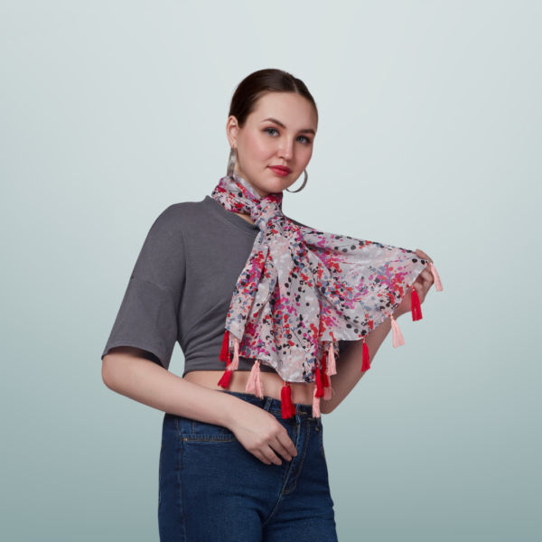 Poly Multi Print Scarf With Fancy Tassels - Image 4