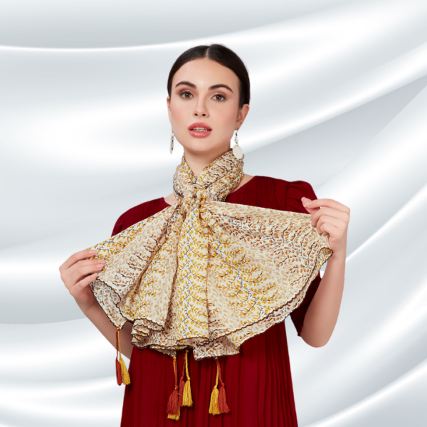 Liva Modal Leaf Print Dupatta With Tassels - Image 3