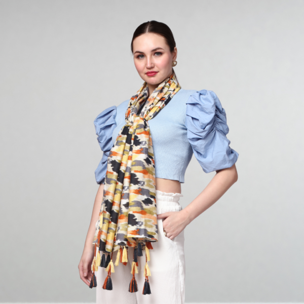 Liva Eco Viscose Rayon Dobby Brush Print Stole - Image 3