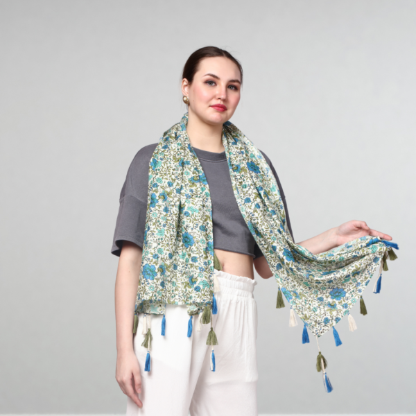 Liva Eco Viscose Rayon Dobby Floral Print Stole - Image 4