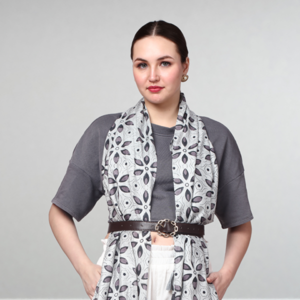 Liva Eco Viscose Rayon Dobby Leaf Print Stole - Image 3