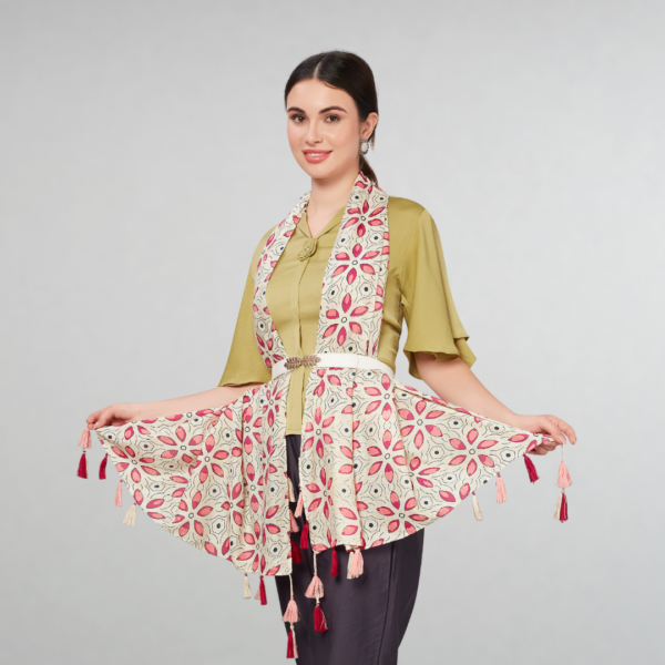 Liva Eco Viscose Rayon Dobby Leaf Print Stole - Image 4