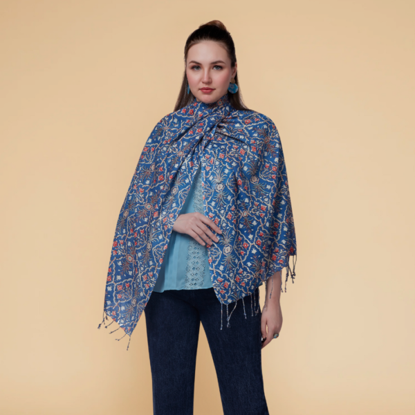 Liva Viscose Patola Print Blue Rayon Stole - Image 2