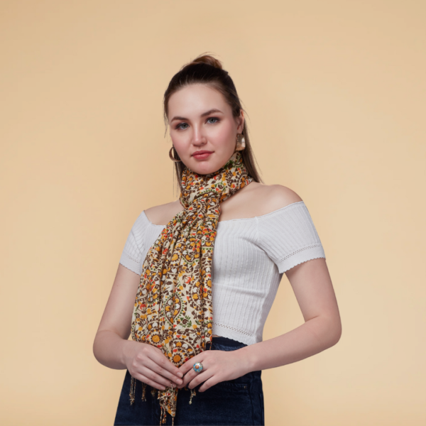 Liva Viscose Floral Print Mustard Rayon Stole - Image 3