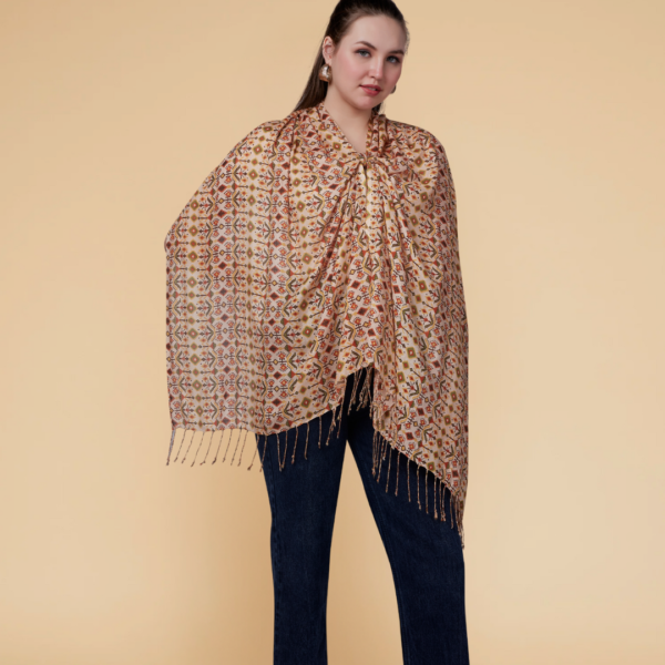 Liva Viscose Patola Print Beige Rayon Stole - Image 4