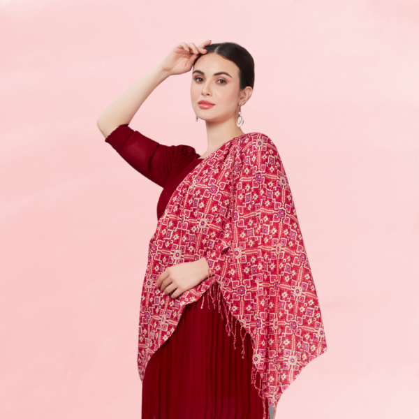 Liva Viscose Geometric Print Red Rayon Stole - Image 4