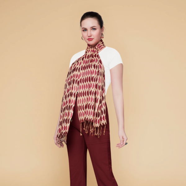 Liva Viscose Geometric Print Crimson Rayon Stole - Image 4