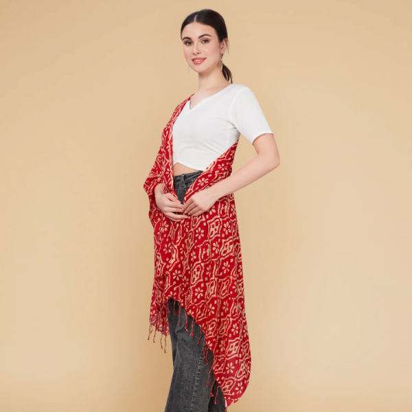 Liva Viscose Batik Print Red Rayon Stole - Image 4