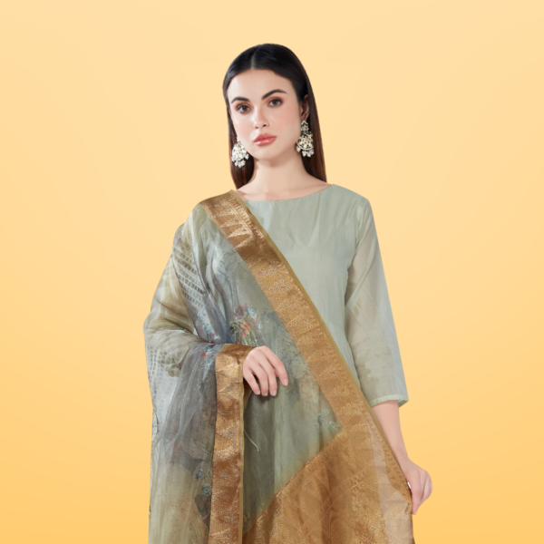 Organza Digital Print Dupatta With Heavy Kasab Border - Image 2