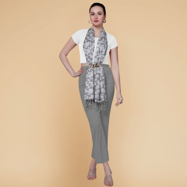Liva Viscose Floral Print Grey Rayon  Stole - Image 4