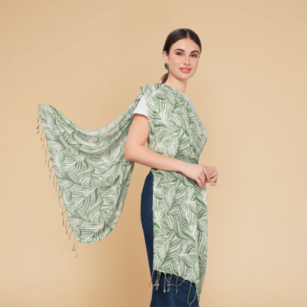 Liva Viscose Leaf Print Rayon Stole - Image 4
