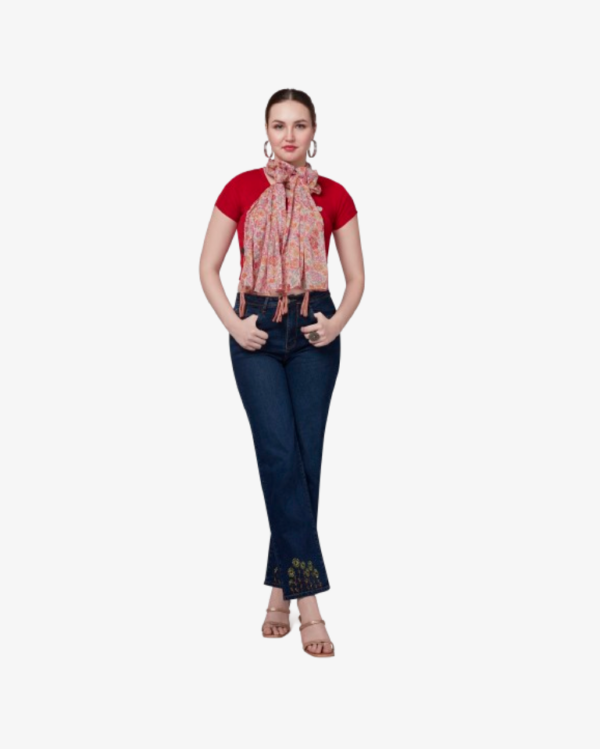 Poly Dobby Floral Print Multi Scarf With Fancy  Tassels