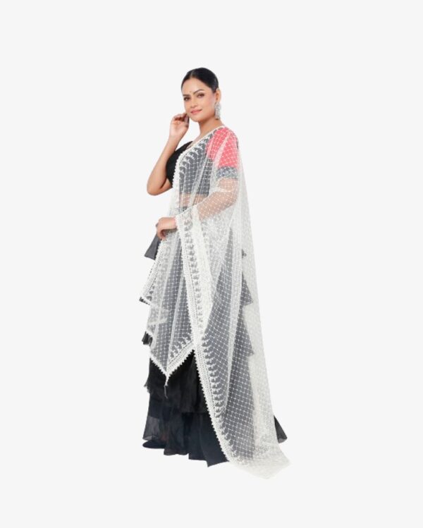 Net Dyeable Dupatta With Geometric Embroidery - Image 2