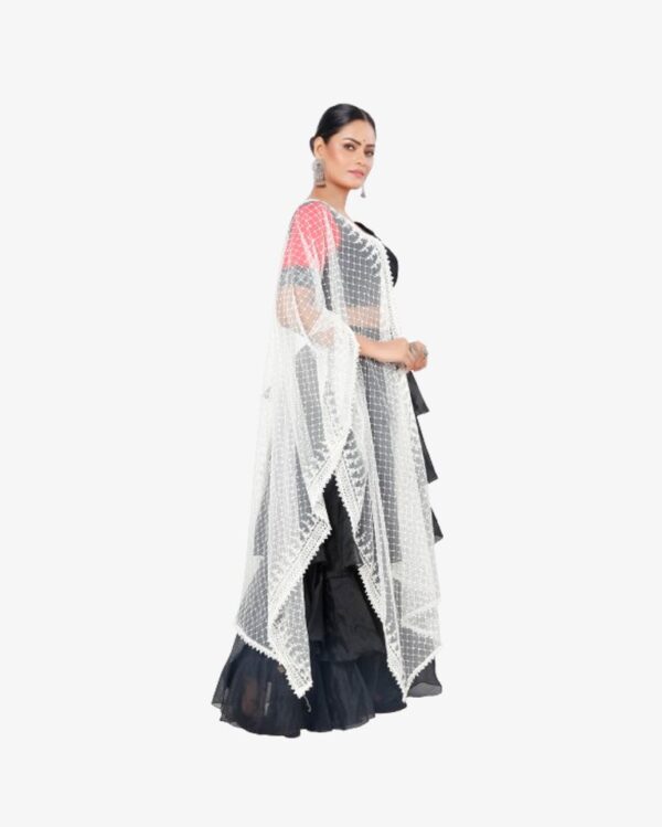 Net Dyeable Dupatta With Geometric Embroidery - Image 3
