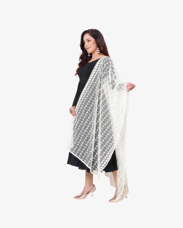 Net Dyeable Dupatta With Floral Embroidery - Image 3