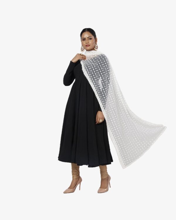 Net Dyeable Dupatta With Tropical Embroidery - Image 3