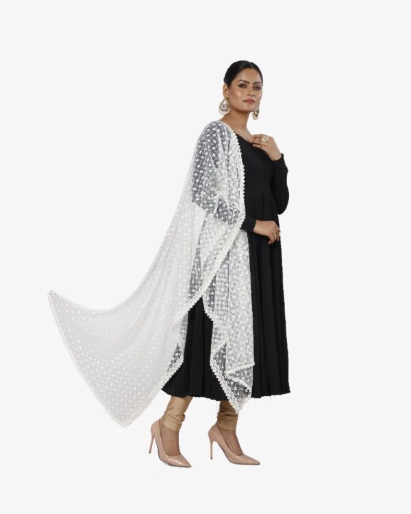 Net Dyeable Dupatta With Tropical Embroidery - Image 4