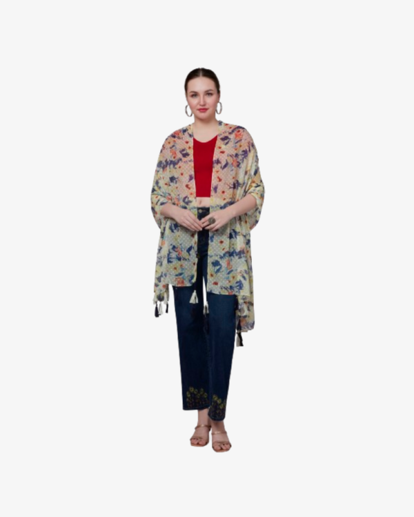 Poly Dobby Floral Print Dupatta With Fancy Tassels