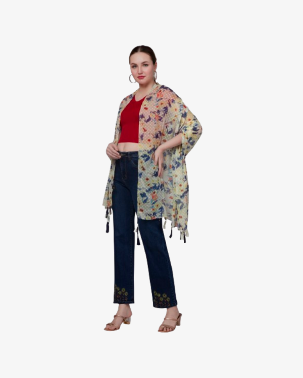 Poly Dobby Floral Print Dupatta With Fancy Tassels - Image 4