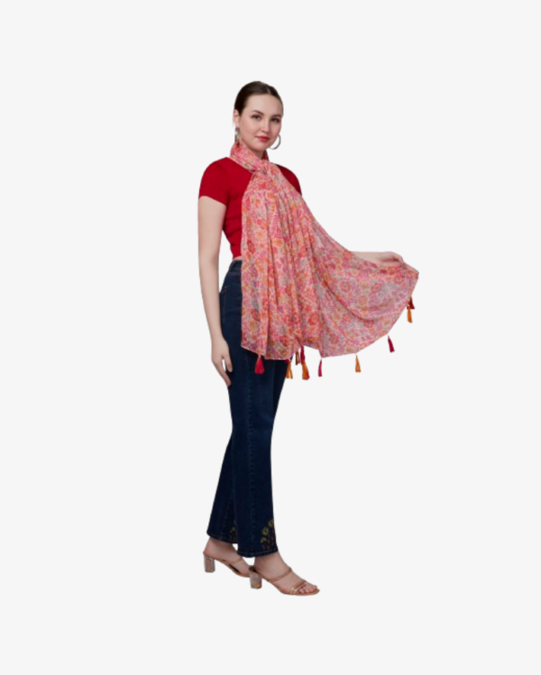 Poly Dobby Floral Print Light Pink Dupatta With Fancy Embellishment - Image 4