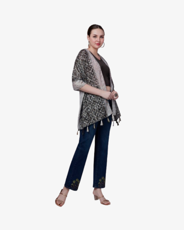 Poly Mix Paisley Foil Print Scarf With Fancy Embellishment - Image 3