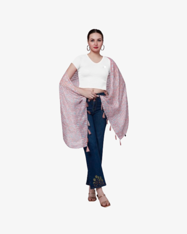 Poly Lurex Floral Print Stole With Tassels - Image 2