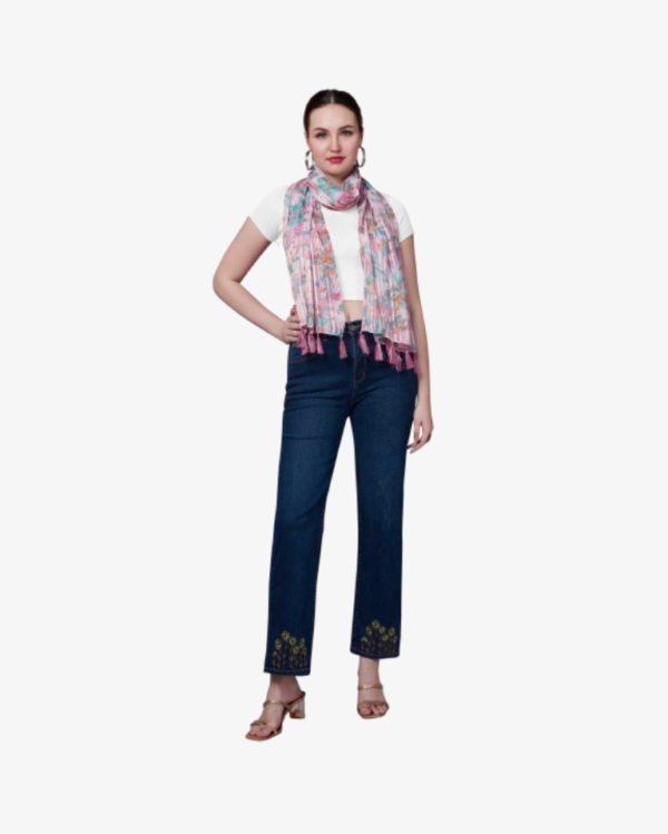 Poly Lurex Fancy Floral Print Stole With Tassels