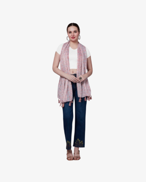 Poly Lurex Floral Print Stole With Tassels