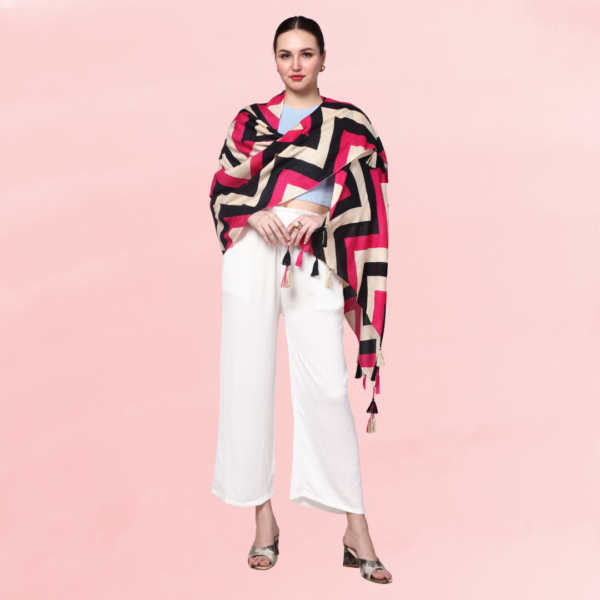 Liva Eco Viscose Rayon Dobby Zig-Zag Print Stole