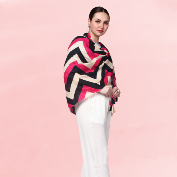 Liva Eco Viscose Rayon Dobby Zig-Zag Print Stole - Image 2