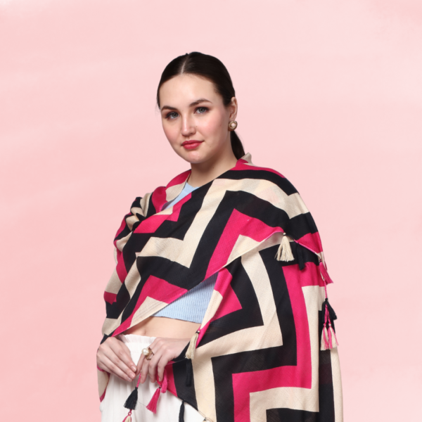 Liva Eco Viscose Rayon Dobby Zig-Zag Print Stole - Image 3