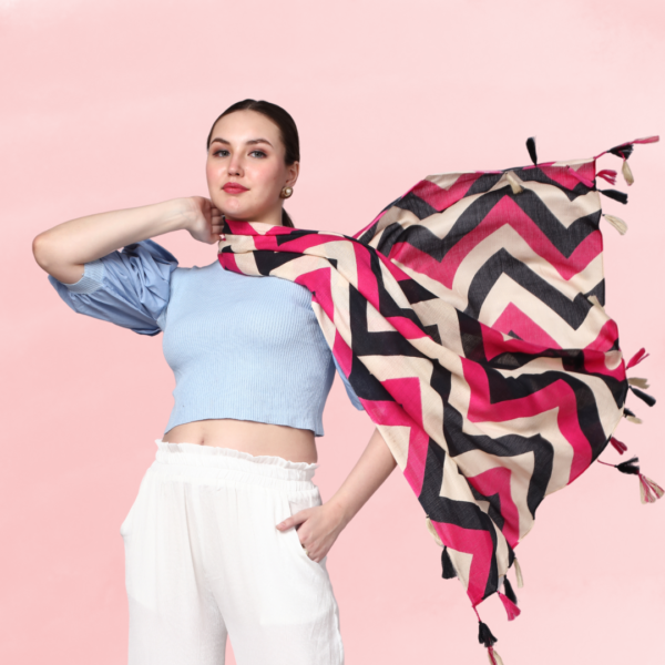 Liva Eco Viscose Rayon Dobby Zig-Zag Print Stole - Image 4