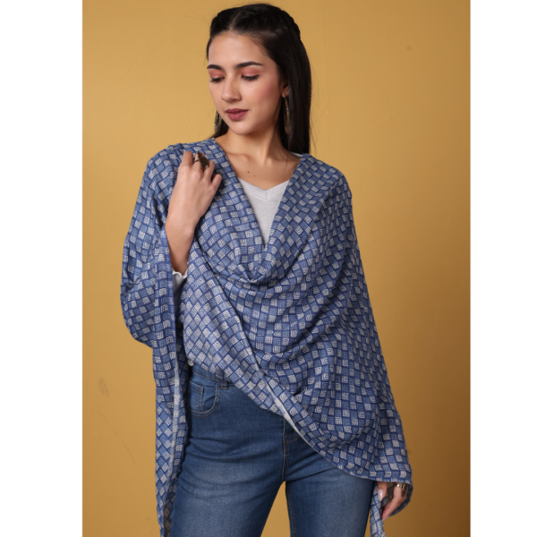 Liva Eco Viscose Indigo Printed Stole - Image 5