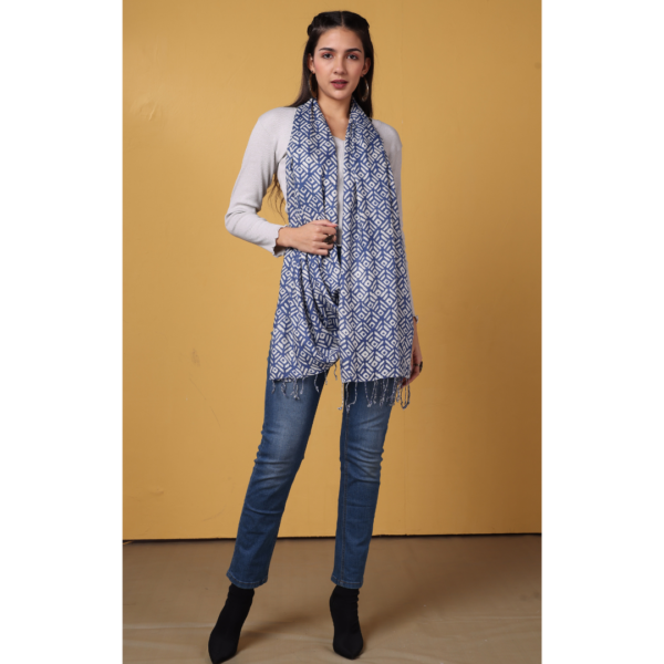 Liva Eco Viscose Indigo Printed Stole - Image 2