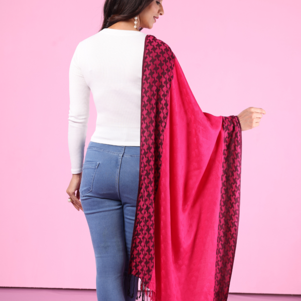 Plain Black Border Jacquard Stole - Image 2