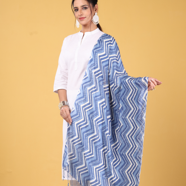 Liva Eco Viscose Indigo Printed Stole - Image 2