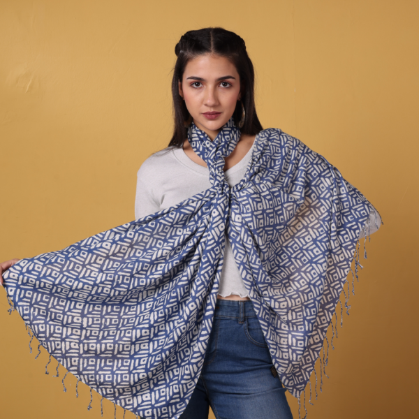 Liva Eco Viscose Indigo Printed Stole - Image 4