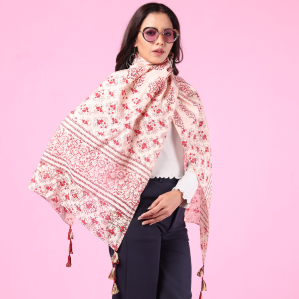 Chanderi Tanjore Silk Block Print Stole - Image 3
