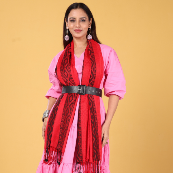 Plain Textured Stole with Black Border - Image 4