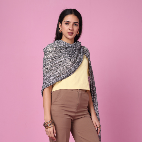 Printed Crush Cotton Embellished Stole - Image 2