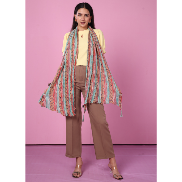 Printed Crush Cotton Embellished Stole - Image 3
